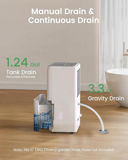 Waykar 80 Pint 2025 Energy Star Dehumidifier for Home, Basement, Large Rooms up to 5,000 Sq. Ft. - Auto Defrost, Ultra Quiet(40 dB), Auto Comfort Mode, with Drain Hose & Water Tank