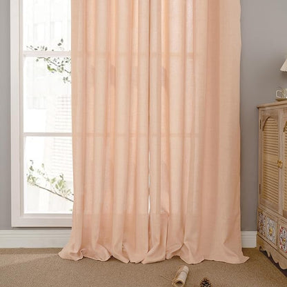 YoungsTex Peach Linen Curtains 72 Inches Long for Living Room, Coral Drapes Semi Sheer with Bronze Grommet Light Filtering Textured for Bedroom Dining Spring Decor, 52 x 72 Inch, 2 Panels