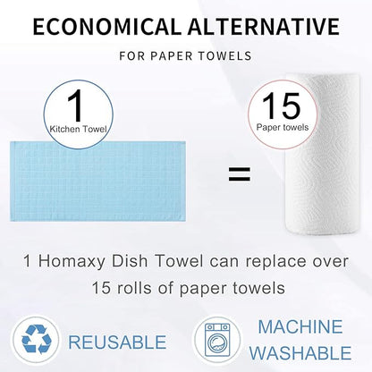 Homaxy 100% Cotton Terry Kitchen Towels(Sky Blue, 13 x 28 inches), Checkered Designed, Soft and Super Absorbent Dish Towels, 6 Pack