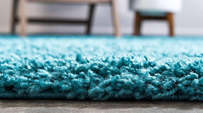 Unique Loom Solid Shag Collection Area Rug (9' x 12' 2" Rectangle, Deep Aqua Blue)