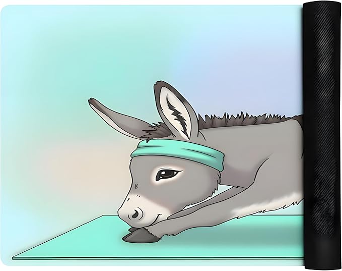 Funny Donkey Yoga Mat, Non-Slip Microsuede Top with Rubber Bottom, 24" x 68" Exercise, Stretching & Meditation Mat with Carry Strap