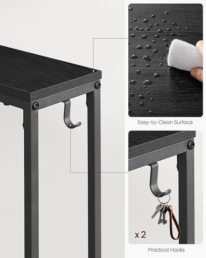VASAGLE Set of 2 Console Tables with Power Outlets, Slim Behind Couch Sofa Tables, 5.9 x 39.4 x 31.5 Inches, 2 Hooks, Easy Assembly, for Entryway, Living Room, Ebony Black and Ink Black ULNT078B01