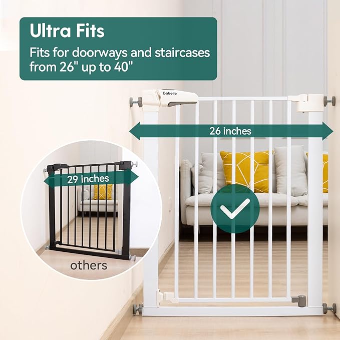 Babelio Baby Gate for Doorways and Stairs, 26"-40" Auto Close Dog Gate, PressGuard C5, Easy Install Pressure Mounted Gate, fits for Narrow and Wide Doorways, Safety Gate Door for Child and Pets