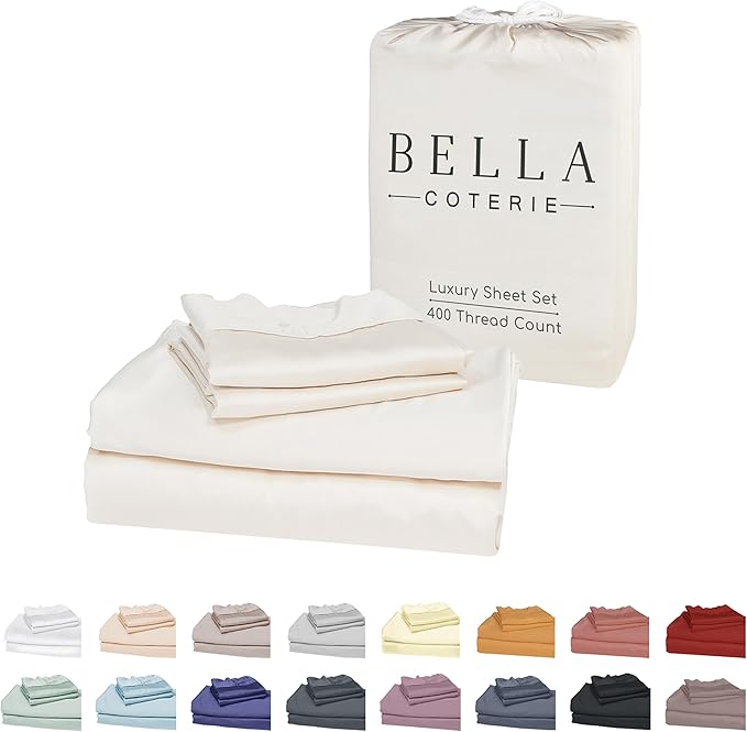 Bella Coterie Luxury Bamboo Viscose Cal King Size Sheet Set | 100% Organically Grown | Ultra Soft | Cooling for Hot Sleepers | 18" Deep Pocket [Ivory]