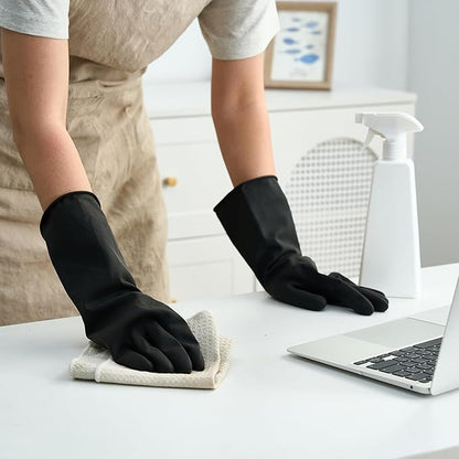Bamllum 4 Pairs Black Rubber Dishwashing Gloves - Reusable Cleaning Gloves for Kitchen, Household, Anti-Slip, Flexible & Long-Lasting (Small)
