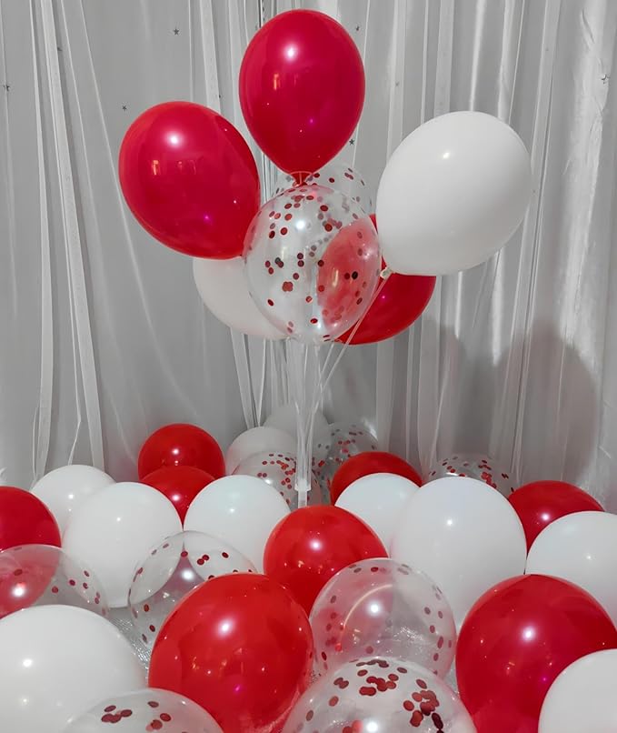 300 Pack Red and White Balloons 12 Inch Red Confetti Balloon for Various Party Events Decorations
