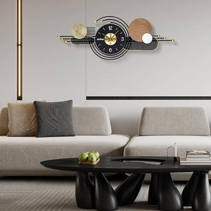 38x15 Inches Wall Clock Silent Non-Ticking Battery Operated, Modern Large Decorative Analog Clocks for Living Room, Bedroom, Office - Abstract Art Home Decor, Easy to Read