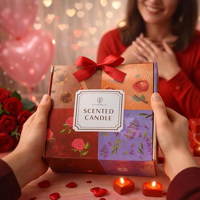 Valentine’s Day Gift Candles for Girlfriend & Wife-Scented Soy Candles Rose,Lavender,Sandalwood & Apple Fragrance with Gift Box, Romantic Aromatherapy Relaxation