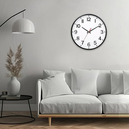 Wall Clocks Battery Operated 10 inch Modern Wall Clock,Silent Non Ticking Wall Clock for Living Room Bedroom Kitchen Office Classroom Decor (White and Black)