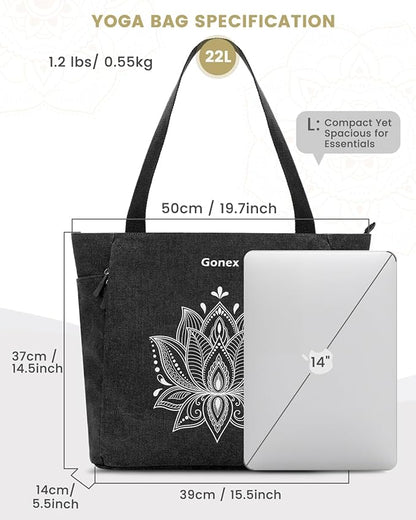 Gonex Yoga Mat Bag, Large Tote Bag with Multi Pockets for Women Men, Canvas Mat Carrier, Full Zipper Easy Access for Pilates Gym Travel