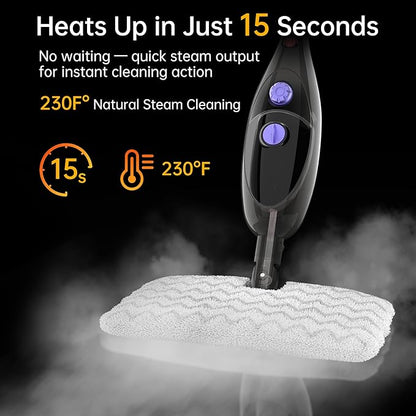 12 in 1 Steam Mop,Detachable Handheld Steam Cleaner for Hardwood Floors, Tile, Carpet, Clothes, Windows & Furniture, Lightweight Floor Steamer with 15S Fast Heat-Up & Adjustable Steam