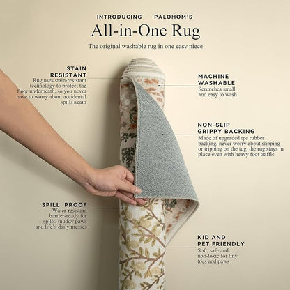 Machine Washable Rugs for Living Room: 9x12 Bedroom Rug Vintage Area Rug Stain Resistant Non Slip Low Pile Lightweight Soft Carpets for Living Room Dining Room Kitchen Nursery Kids Room Indoor