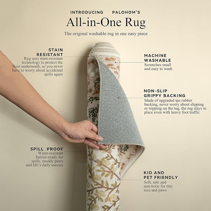Washable Living Room Area Rug: 8x10 Rugs for Bedroom Vintage Stain Resistant Non Slip Low Pile Large Carpet Rugs for Kitchen Dining Room Farmhouse Kids Room Nursery Indoor