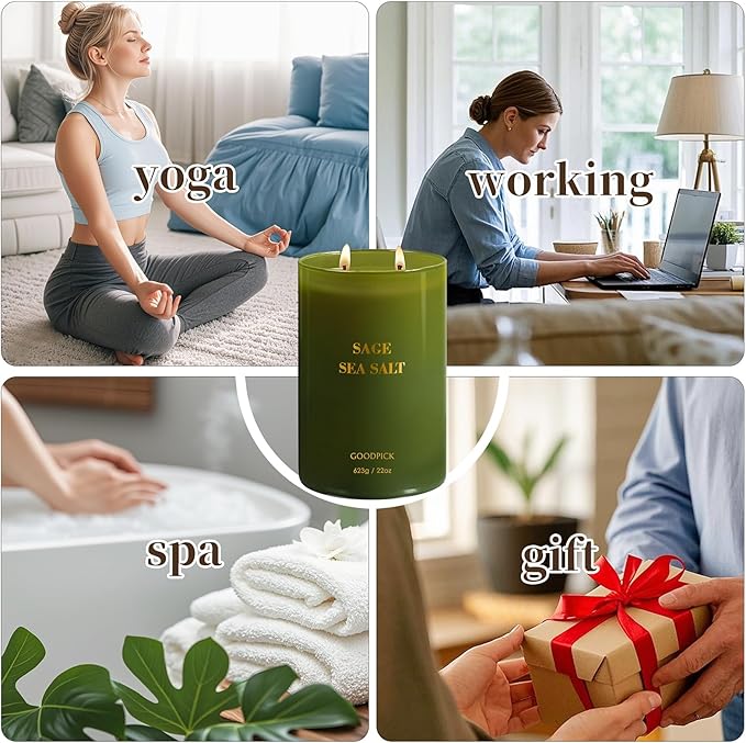 Goodpick Scented Candles, Sea Salt Sage for Cleansing House, Father's Day, Soy Candle for Women, 22oz Large Long-Lasting