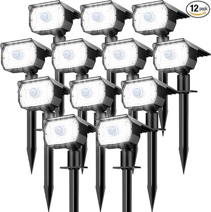 nipify Solar Spot Lights Outdoor Motion Sensor with 3 Modes, [ 12 Pack/56 LED ] Solar Spotlights Outdoor Waterproof 2-in-1 Auto On/Off Landscape Lighting for Outside Yard Wall Garden Path,Cool White
