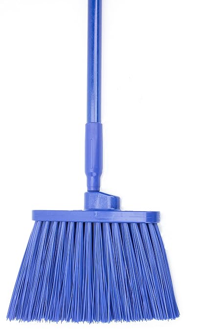 SPARTA 41083EC14 Plastic Color Coded Broom, Unflagged Bristles, Long Broom With Angled Head For Small Debris Cleaning, 56 Inches, Blue, (Pack of 12)