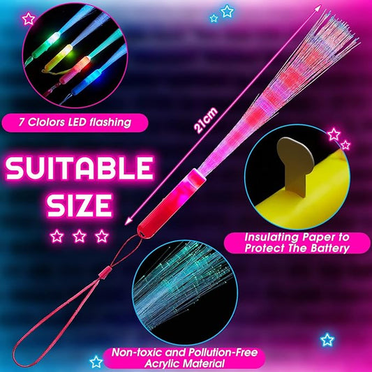 Lewtemi 60 Pack Fiber Optic Wand Glow Wand LED Light Up Sticks Bulk with 3 Flashing Models Flashing Sticks with Included Batteries for Wedding Birthday Mardi Gras Valentine Party Favor(Novel Colors)