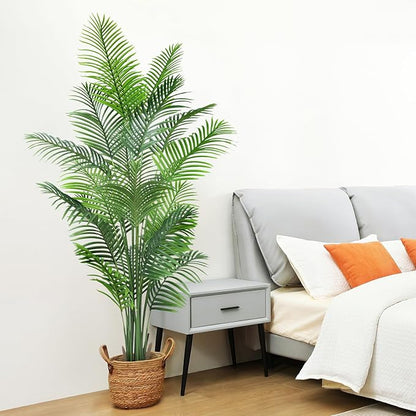AnTing Artificial Areca Palm Plant Faux Tropical Tree 6FT, Fake Palm Tree Indoor Decor with 15Trunks for Home Office Garden Hotel Decor Gift（2pack）
