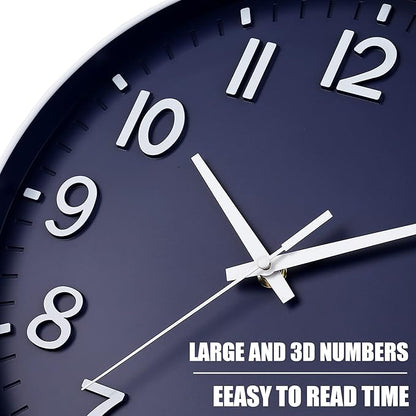 HZDHCLH Navy Blue Wall Clocks Battery Operated,12 inch Silent Non Ticking Modern Wall Clock for Living Room Bedroom Kitchen Office Classroom Decor