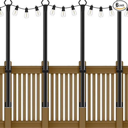 5 Ft String Light Poles 4 Pack, String Light Poles for Outside with Fixing Clips,Hanging Light Poles for Deck Fence Garden Backyard Wall Bistro,Metal Poles for Outdoor String Lights