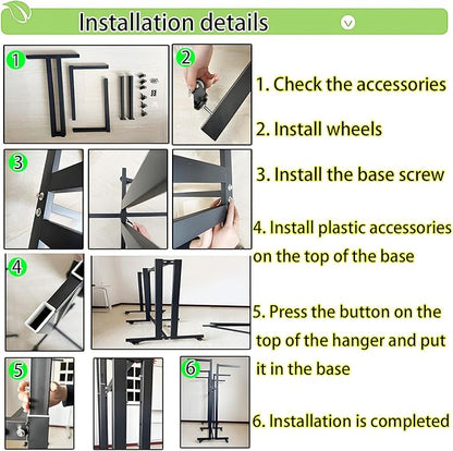 Floor Standing Metal Garment Rack - Heavy Retail Display Racks With Wheels, 10 Arms Clothing Rack, Square Tubing Portable Shirt Rack, Merchandise Display RackFor Hanging Clothes (XL-Black)