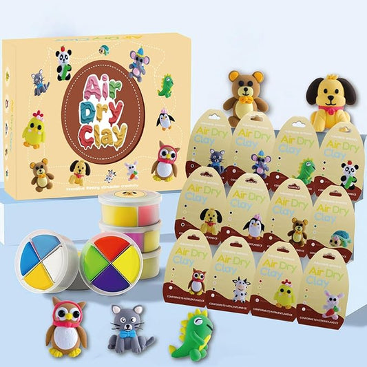 Air Dry Clay Kit for Kids - Animal Themed,12 Animals DIY Molding Clay Art Crafts Set for Kids Girls Boys Valentines Gifts Party Favors Classroom School Exchange Prize (Animal)