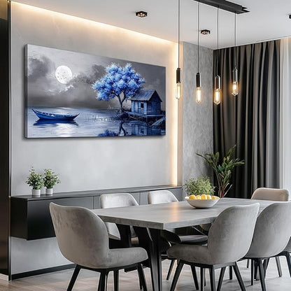 ZUITINGHUA Large Wall Decor For Living Room Canvas Wall Art For Office Modern Wall Decorations For Bedroom Boat Landscape Painting Seaside Pictures Artwork Room Home Decor 24x48 In
