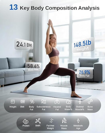 GE Smart Scale for Body Fat, BMI Muscle Mass Digital Bathroom Weight Scales Bluetooth Electronic Body Composition Monitor for People with App Large Display, Accurate 400lb Weighing