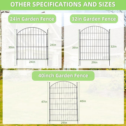 Decorative Garden Fence 32in (H) x24ft (L), 10 Pack No Dig Fence Animal Barrier for Dog with Lock, Arched Flower Bed Edging, Wire Border Panel Fencing for Yard Patio Outdoor Decor