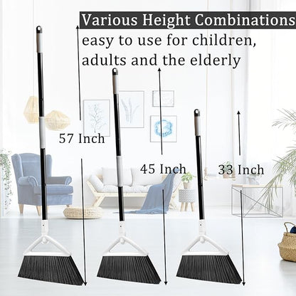 3 Pack Outdoor Indoor Broom, Brooms for Sweeeping Indoor, Heavy-Duty Kitchen Broom with Long Pole, Angle Broom White for Garages Restaurant Courtyard Office Slidewalk Lobby Sweep Dust