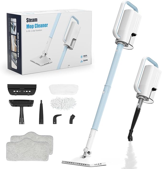 7-in-1 Steam Mop, 1200W Rotated Steam Cleaner for Home, 2 Modes, 400ML Removable Tank, 23FT Cord, 2 Washable Pads, Multi-Surface Steamer for Hard Floor, Laminate Floor, Tiles Cleaning (Peacock Blue)