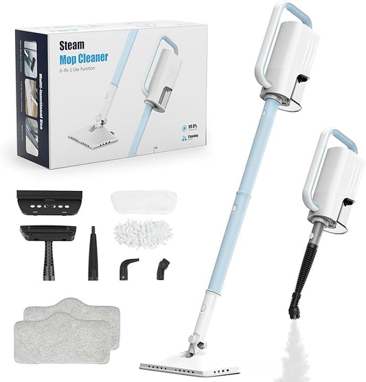 7-in-1 Steam Mop, 1200W Rotated Steam Cleaner for Home, 2 Modes, 400ML Removable Tank, 23FT Cord, 2 Washable Pads, Multi-Surface Steamer for Hard Floor, Laminate Floor, Tiles Cleaning (Peacock Blue)
