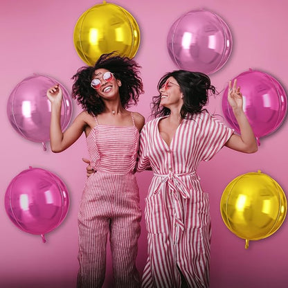 Pink Gold Round Foil Balloons 9 pcs,Metallic Giant 4D Round Balloons 22 Inch for Birthday Girl's Baby Shower Bridal Shower Wedding Valentine Party Decorations