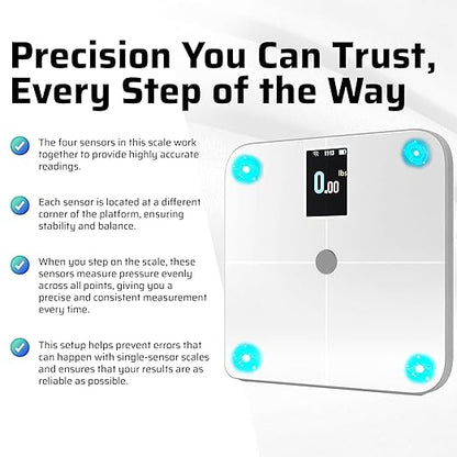 Premium Smart Digital Body Weight Scale FSA or HSA elegible - 4 Electrodes – 25+Metrics -Rechargeable- WiFi & Bluetooth - Full Body Analysis -Track Body Fat, Muscle Mass, Fat Percentage, Sleek Design