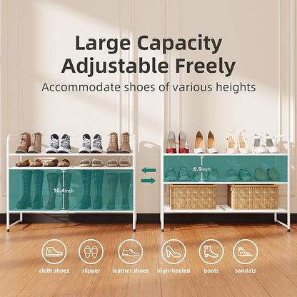 SUFAUY 3-Tier Shoe Rack, Closet Metal 33" Wide Shoe Rack Organizer Heavy Duty, Stackable, White