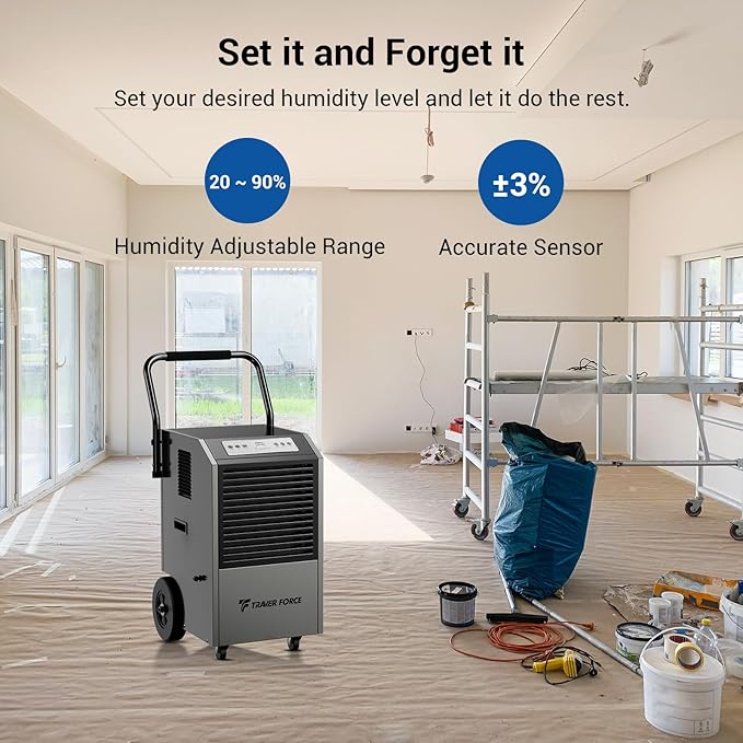 Traver Force Commercial Dehumidifier, 140 Pint Large Dehumidifier with Pump Drain Hose, Up to 5,000 sq. ft, for Crawl Space, Basement, Warehouse, Water Damage Restoration, Job Sites