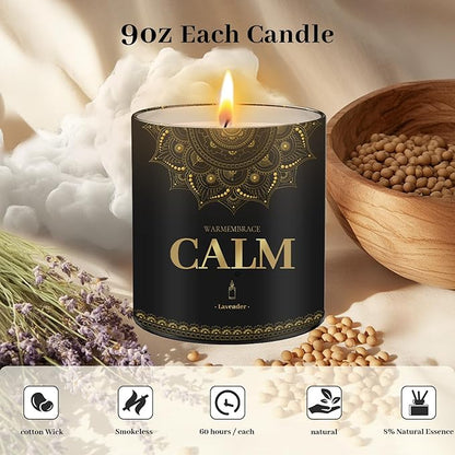 WarmEmbrace Scented Candles, 9 Oz Candle Sets for Home, Office, Meditation, Yoga, Candle Set for Women & Men, Birthday, Christmas, Anniversary, Valentine's Day Present, (2 Pack, Lavender & Vanilla)