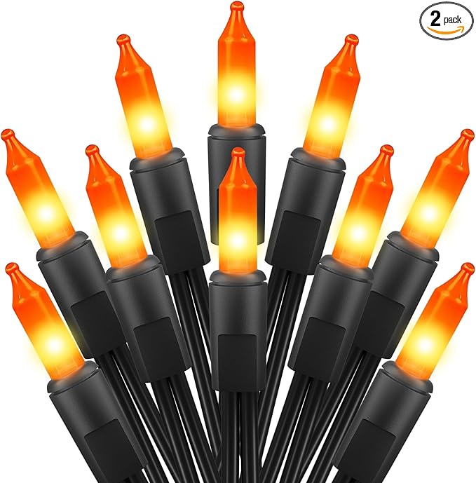 2 Pack Orange Halloween Mini Lights, 13 Feet 50 Count Totally 100 Count Incandescent Bulb Mini String Lights, Connectable Halloween Light for Haunted House Ghost Party Holiday Window Indoor Decoration