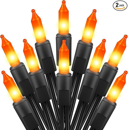 2 Pack Orange Halloween Mini Lights, 13 Feet 50 Count Totally 100 Count Incandescent Bulb Mini String Lights, Connectable Halloween Light for Haunted House Ghost Party Holiday Window Indoor Decoration