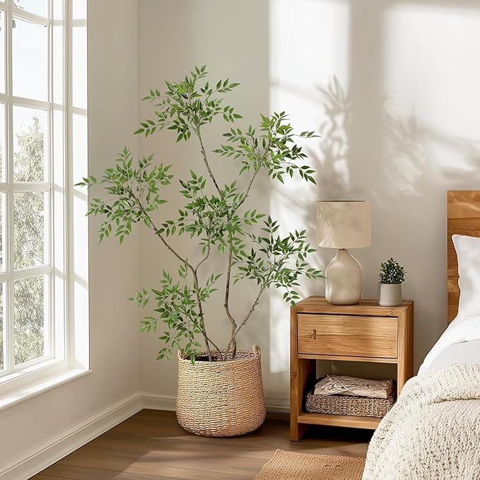 Garvee Nandina Artificial Plants with Sphere Planter Pot, Artificial Tree Indoor with Moss and Pebbles, 5FT Fake Potted Tree for Indoor & Home Office Decor