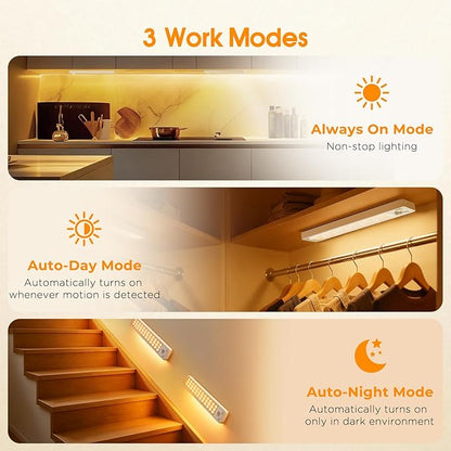 Under Cabinet Rechargeable Dimmable Lighting: 3 Color Temperature Motion Sensor Lights Indoor - Battery Operated Lights - Activated Closet Magnetic Wireless Led Light for Kitchen Home Bathroom Counter