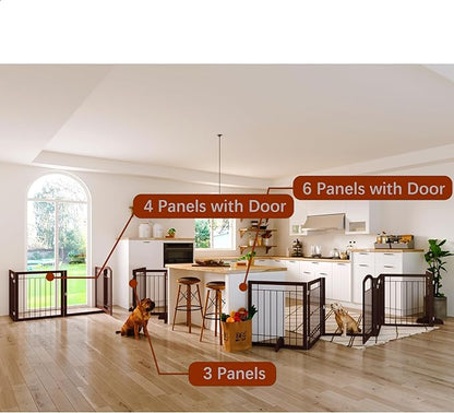 JSB 72-inch Extra Wide 28-inch Tall Dog gate, Freestanding Pet Gate for Halls, Stairs & Home, Pet Puppy Safety Dog Fence with 2PCS Support Feet (Espresso)