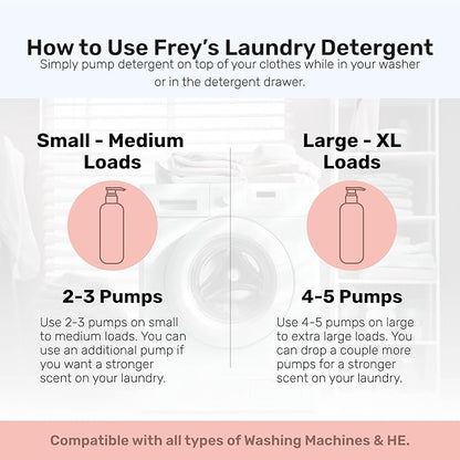 FREY Concentrated Liquid Laundry Detergent | Formulated for Sensitive Skin & HE Washers | Removes Stains Effectively | 50 Loads per Bottle (2-pack Jasmine Meadow)