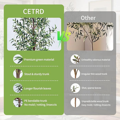 Artificial Olive Tree, 6FT Tall Faux Olive Trees 72in Outdoor Fake Potted Silk Plant with Trunk and Realistic 648 Leaves and 24 Fruits for Modern Office Home Decor Indoor 2Pack