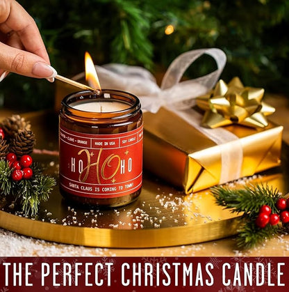 Christmas Candles for Holiday Set of 2 - 'Ho Ho Ho' Christmas Scented Candles, w/Clove, Orange & Cinnamon Candle I Stocking Stuffers for Women I 9oz Reusable Jar, 50Hr Burn, USA Made