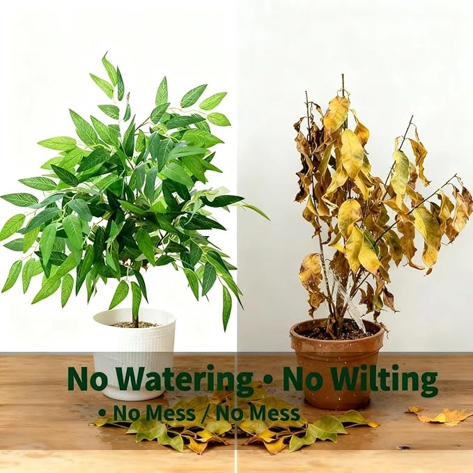 17.7" Fake Willow Plant in White Textured Ceramic Planter Tall Artificial Greenery Faux Plant with Lifelike Leaves Elegant Indoor Plant Decor for Living Room, Office, or Bathroom