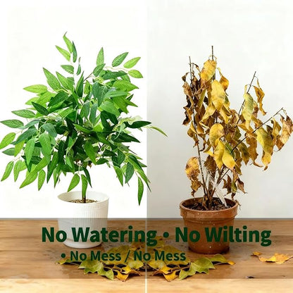 17.7" Fake Willow Plant in White Textured Ceramic Planter Tall Artificial Greenery Faux Plant with Lifelike Leaves Elegant Indoor Plant Decor for Living Room, Office, or Bathroom