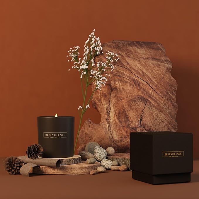 Benevolence LA Oud Wood Scented Candle | Soy Candles, Black Candle for Home | Gifts for Women and Men | Home Fragrance | Aromatherapy | 8oz, 45 Hour Burn