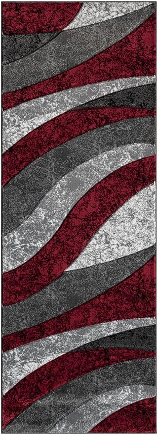 Ultra Soft Area Rug Hand Carved - Modern Abstract Design for Indoor Living Room & Bedroom - Stain Resistant, Easy to Clean - (2'7''x7, Red)