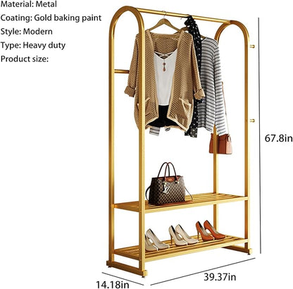 Gold clothing rack,Heavy duty clothes rack with shelves,Metal garment rack for hanging clothes,Wardrobe rack for Boutique, Retail or Home